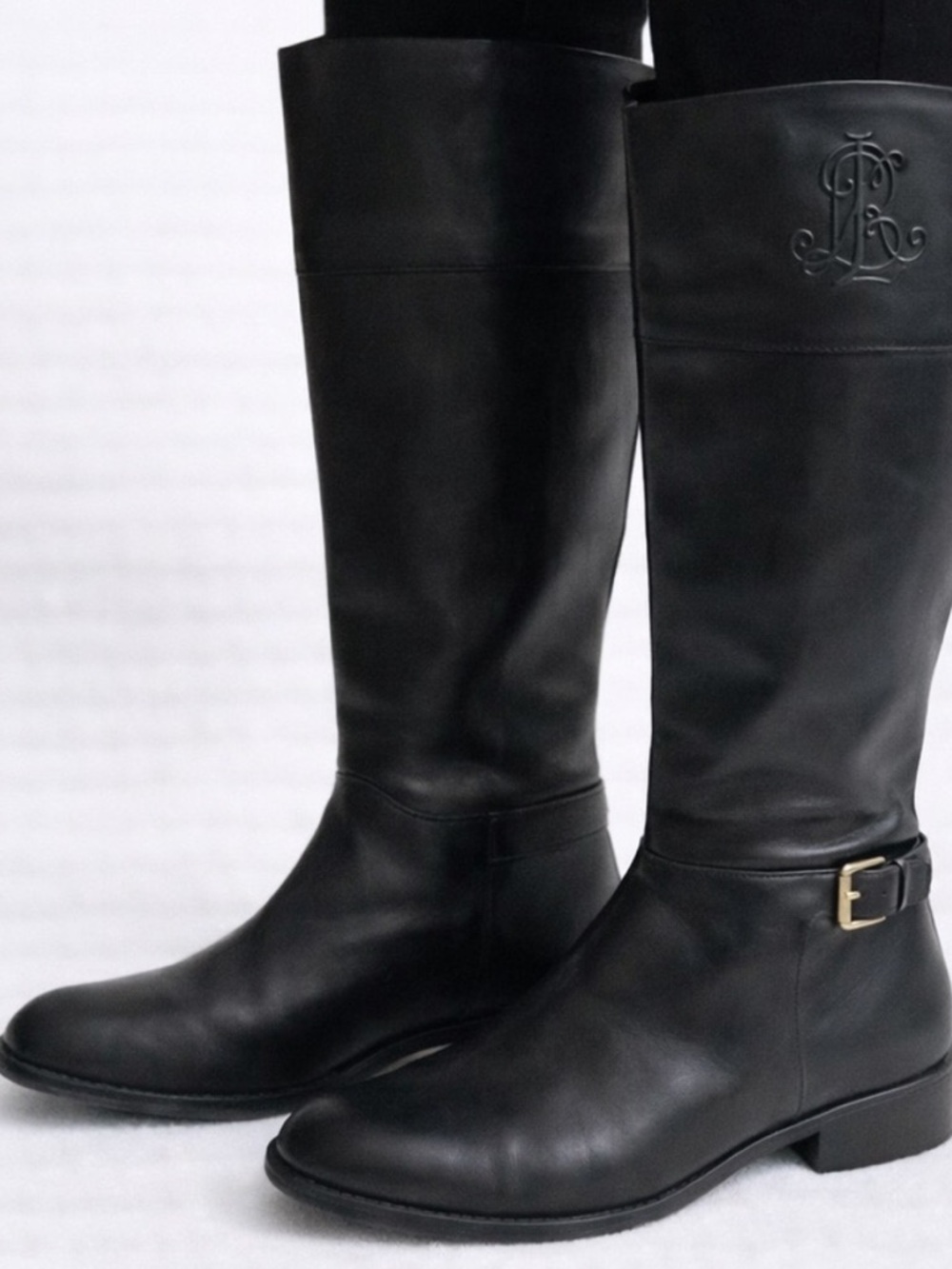 Lauren Ralph Lauren Madisen Riding Boots In Black Leather Size 9B - Picture 2 of 9